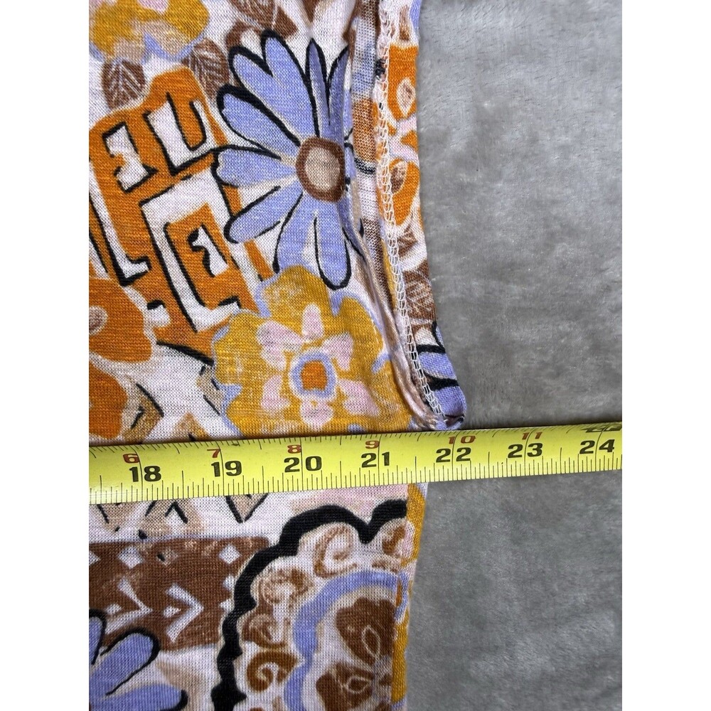 NICOLE MILLER 100% Linen Shirt Women’s L Orange Lavender Brown Boho Floral Retro - Picture 5 of 9